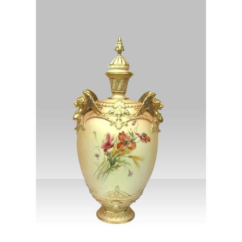 19th Century Large Royal Worcester Blush Ivory Vase and Cover For Sale