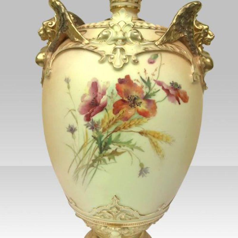 Porcelain Large Royal Worcester Blush Ivory Vase and Cover For Sale