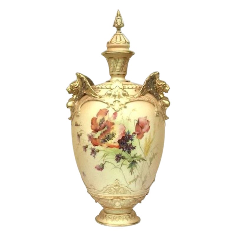 Large Royal Worcester Blush Ivory Vase and Cover For Sale