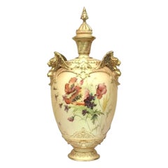 Antique Large Royal Worcester Blush Ivory Vase and Cover
