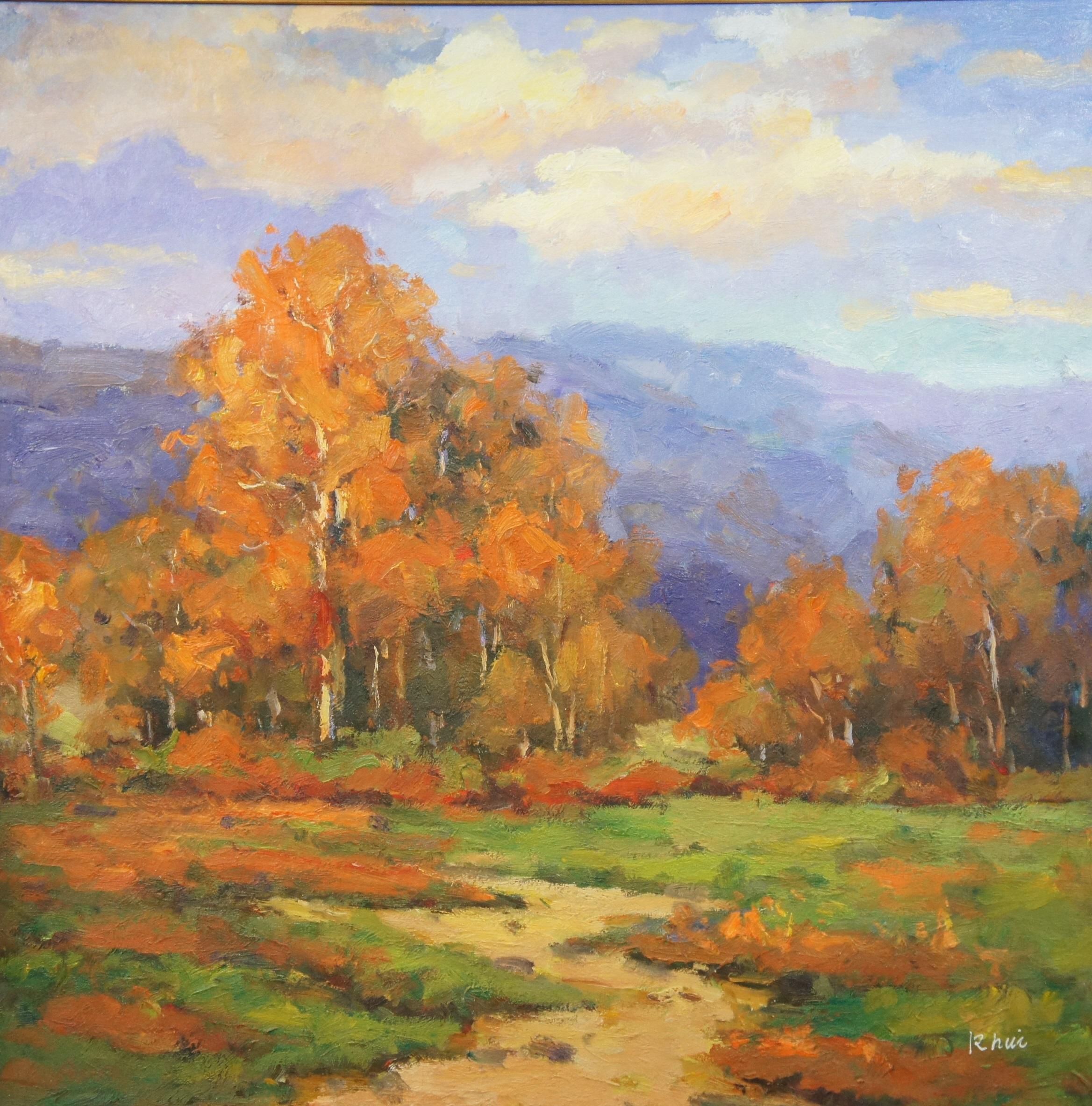 Herbstbaum-Gebirge-Landschaft Ölgemälde auf Leinen 45
