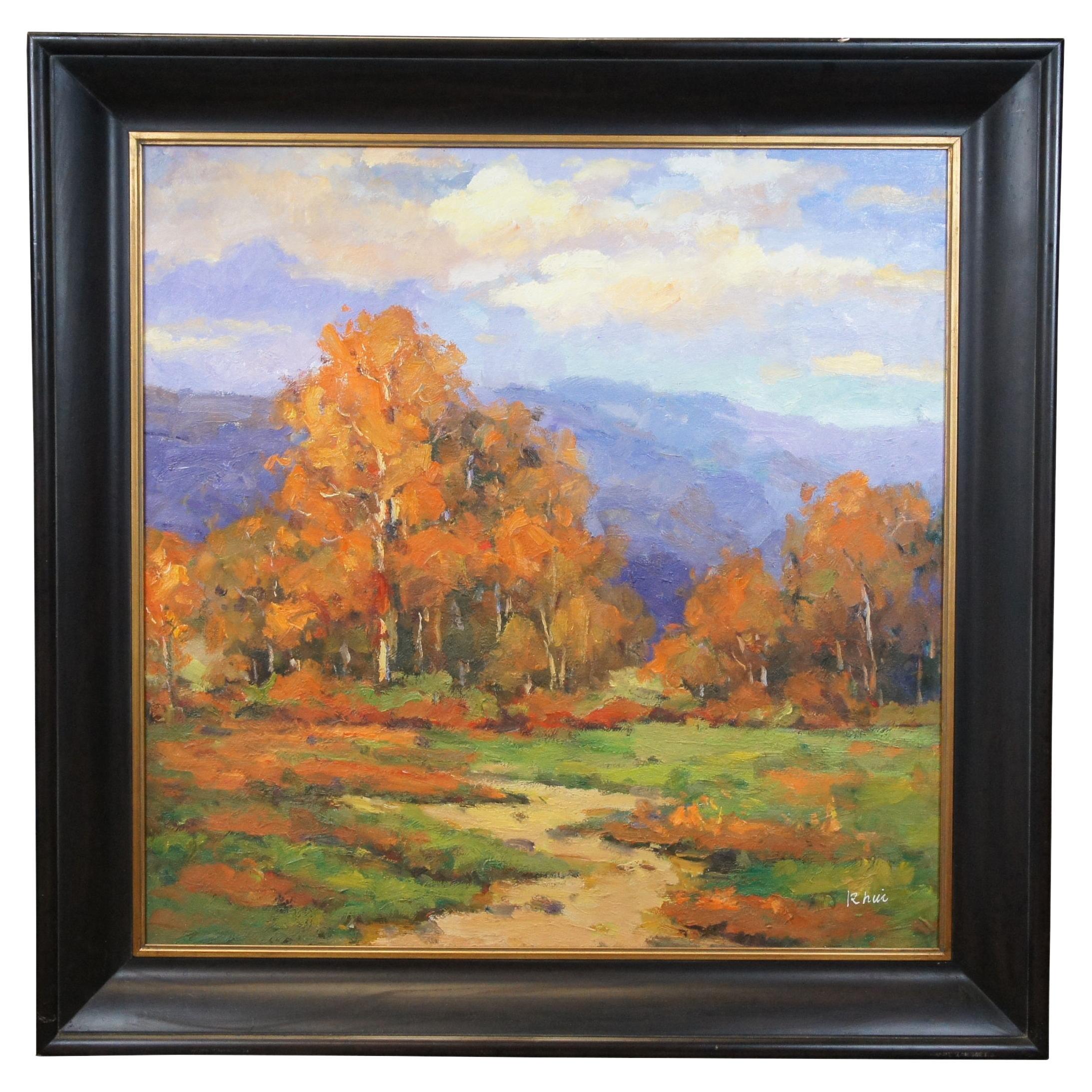 Autumn Tree Mountain Landscape Oil Painting on Linen 45"
