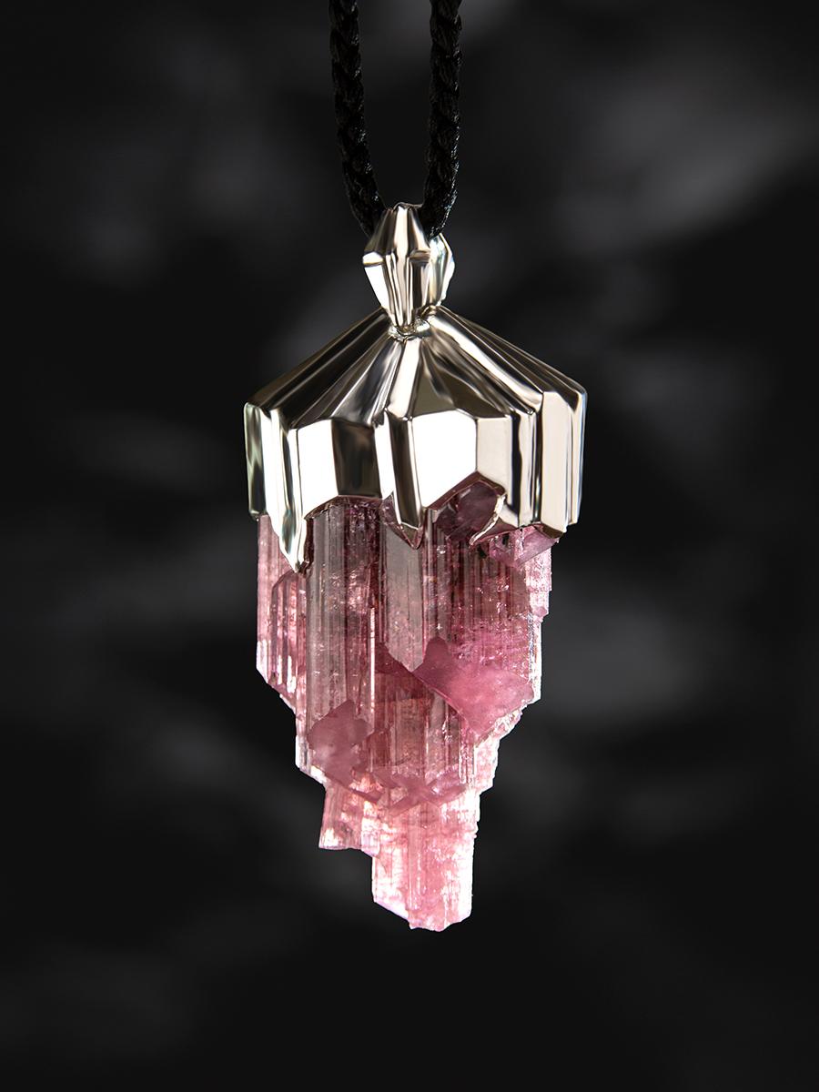 Large Rubellite Tourmaline Crysral Raw Silver necklace Wedding gift For Sale 5