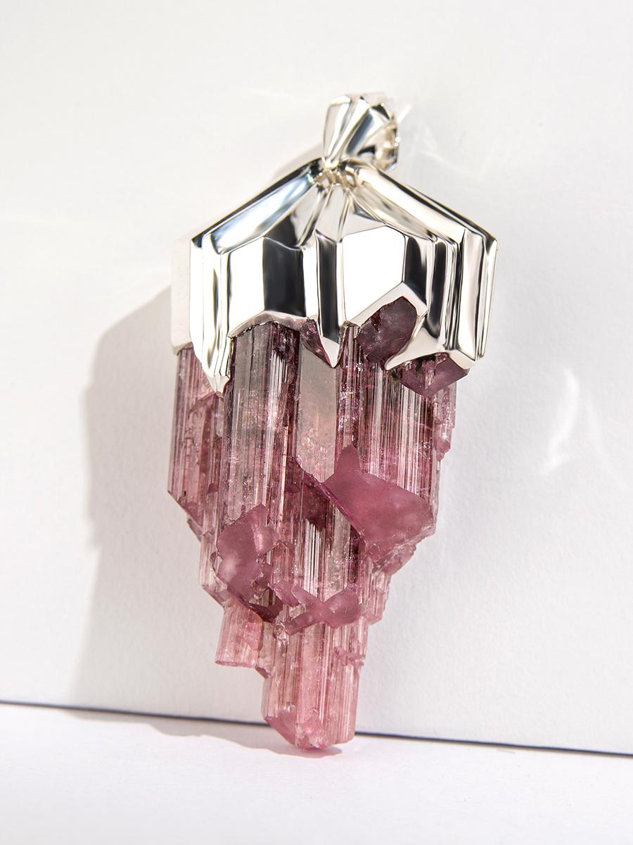 Large Rubellite Tourmaline Crysral Raw Silver necklace Wedding gift For Sale 6