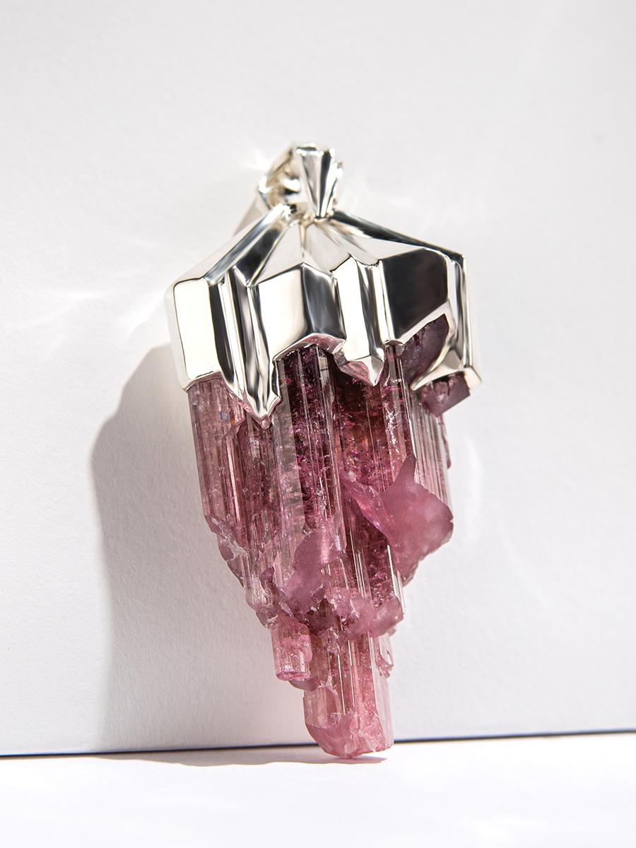 Large Rubellite Tourmaline Crysral Raw Silver necklace Wedding gift For Sale 7