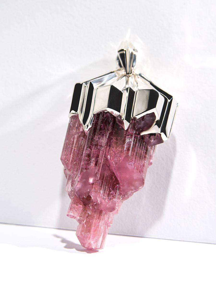 Large Rubellite Tourmaline Crysral Raw Silver necklace Wedding gift For Sale 9