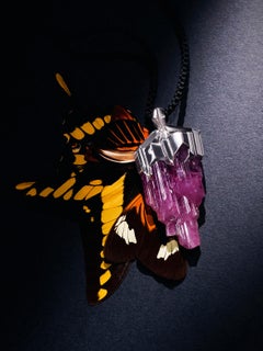 Large Rubellite Tourmaline Crysral Raw Silver necklace Wedding gift