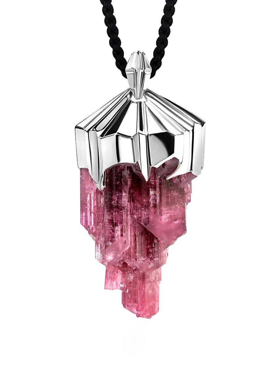 Artisan Large Rubellite Tourmaline Crysral Raw Silver necklace Wedding gift For Sale