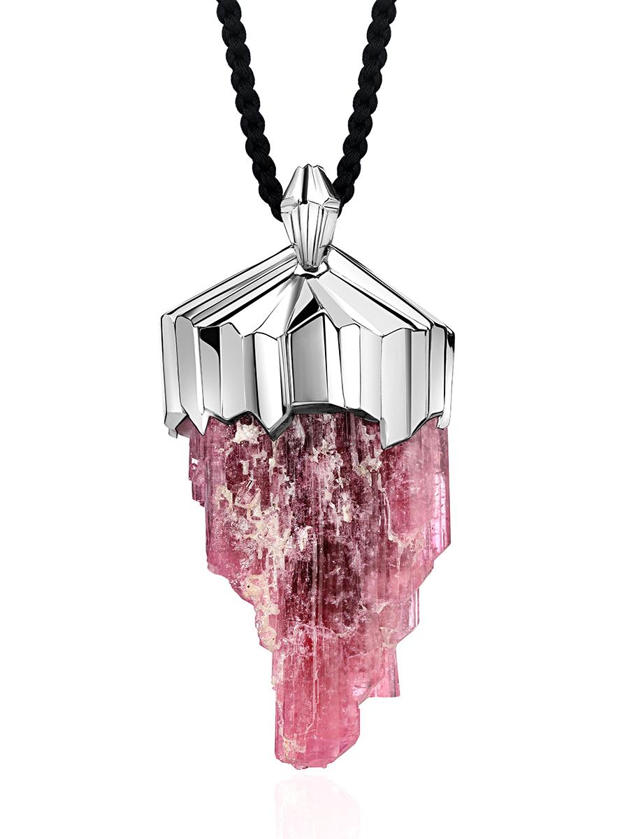 Uncut Large Rubellite Tourmaline Crysral Raw Silver necklace Wedding gift For Sale