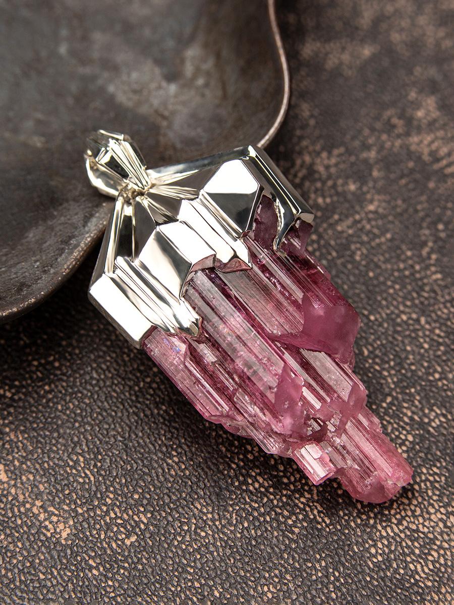 Large Rubellite Tourmaline Crysral Raw Silver necklace Wedding gift For Sale 1