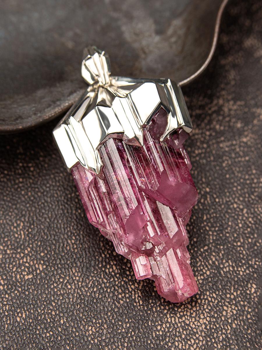 Large Rubellite Tourmaline Crysral Raw Silver necklace Wedding gift For Sale 2