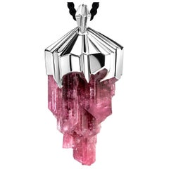 Große Halskette aus Rohsilber mit Rubellit, Turmalin und Crysral, Hochzeitsgeschenk