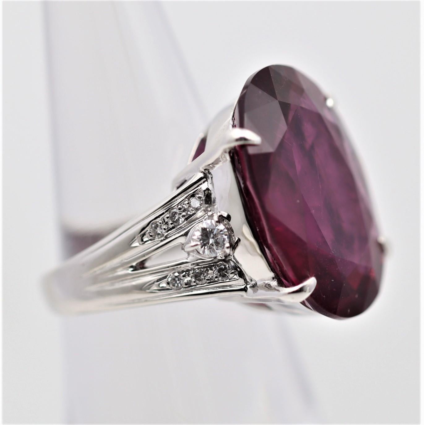 Large Rubellite Tourmaline Diamond Platinum Cocktail Ring In New Condition For Sale In Beverly Hills, CA
