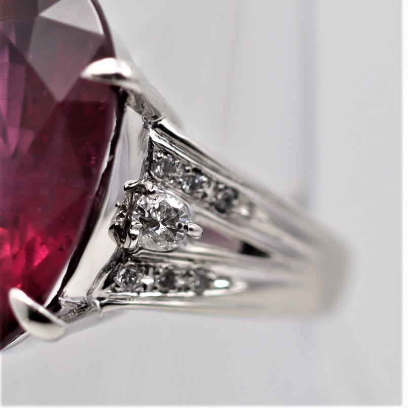 Women's Large Rubellite Tourmaline Diamond Platinum Cocktail Ring For Sale