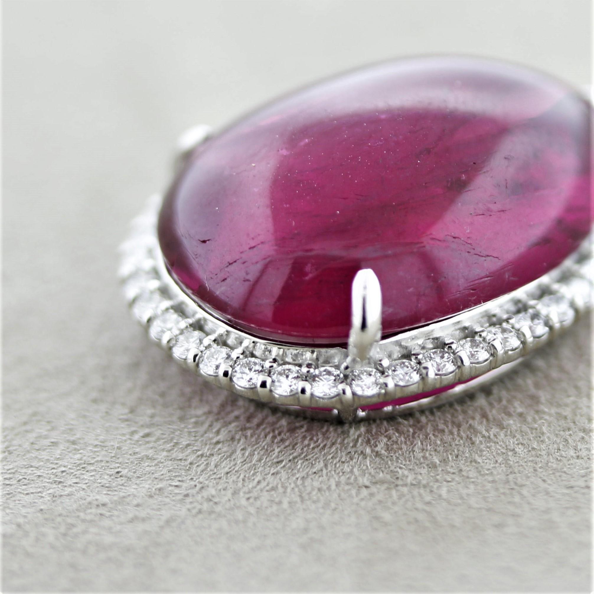 Large Rubellite Tourmaline Diamond Platinum Pendant In New Condition For Sale In Beverly Hills, CA
