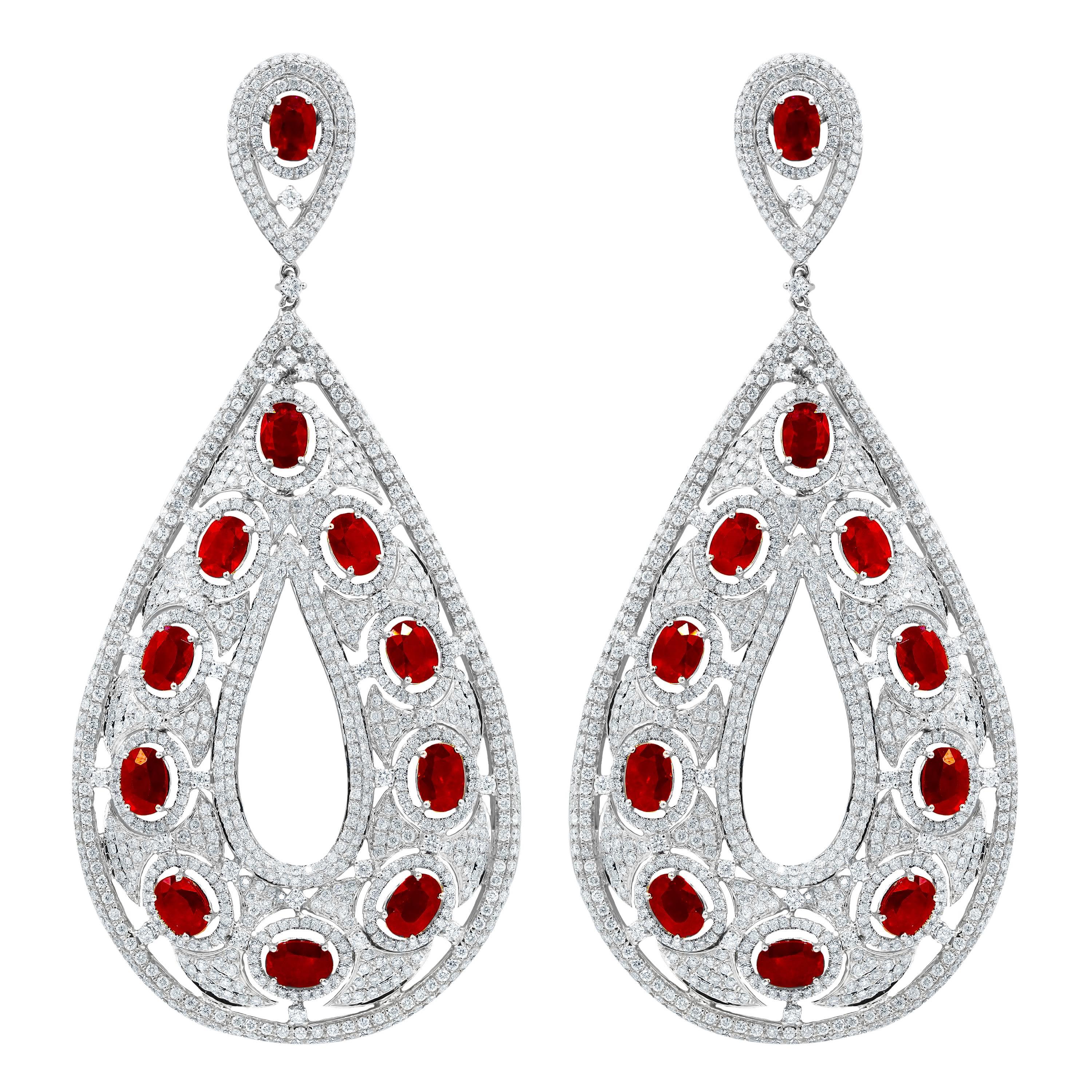 Diana M Ruby and Diamond Hanging Earrings For Sale