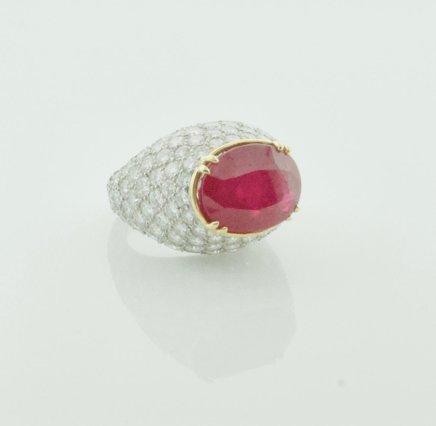 Modern Large Ruby and Diamond Ring in Platinum