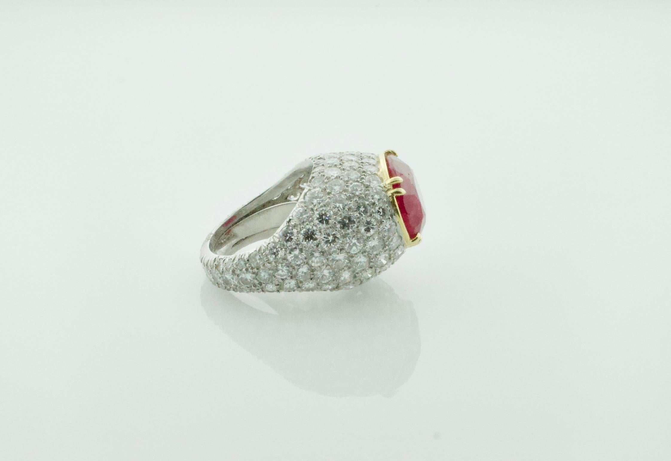 Oval Cut Large Ruby and Diamond Ring in Platinum