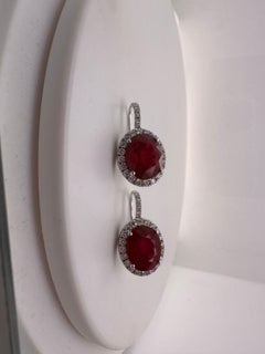 Large ruby diamond earrings 14KT white gold cocktail earrings