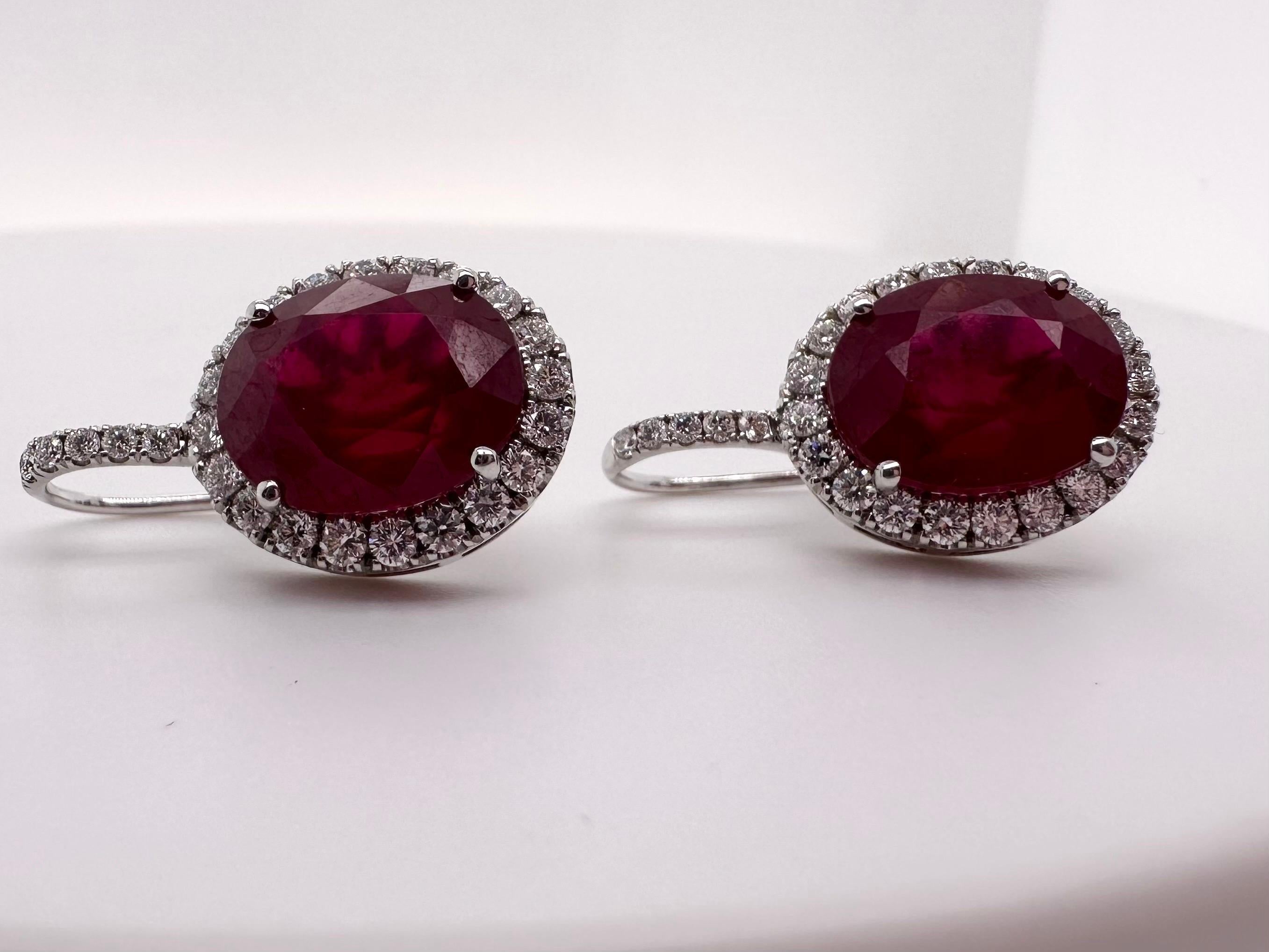 Oval Cut Large ruby diamond earrings 14KT white gold cocktail earrings For Sale