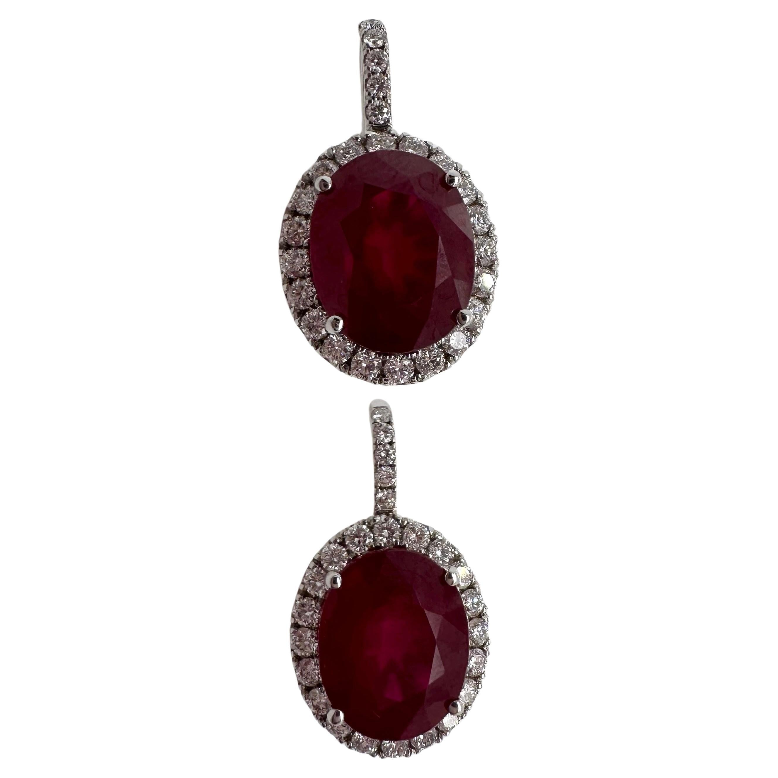 Large ruby diamond earrings 14KT white gold cocktail earrings For Sale