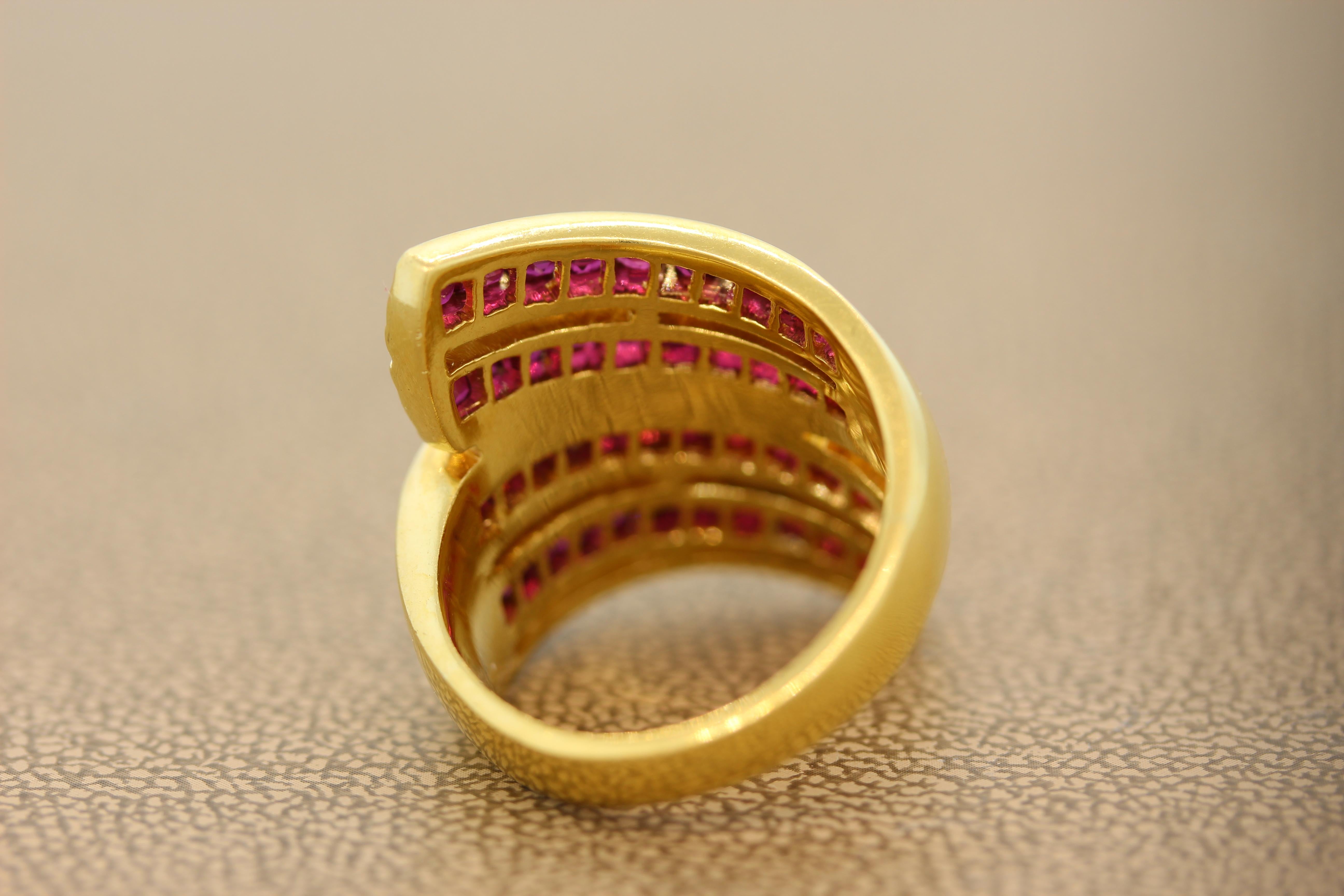 Large Ruby Diamond Gold Crossover Ring 2