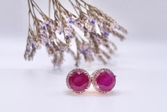 Large Ruby Diamond studs 18KT rose gold screw back studs 8mm ruby