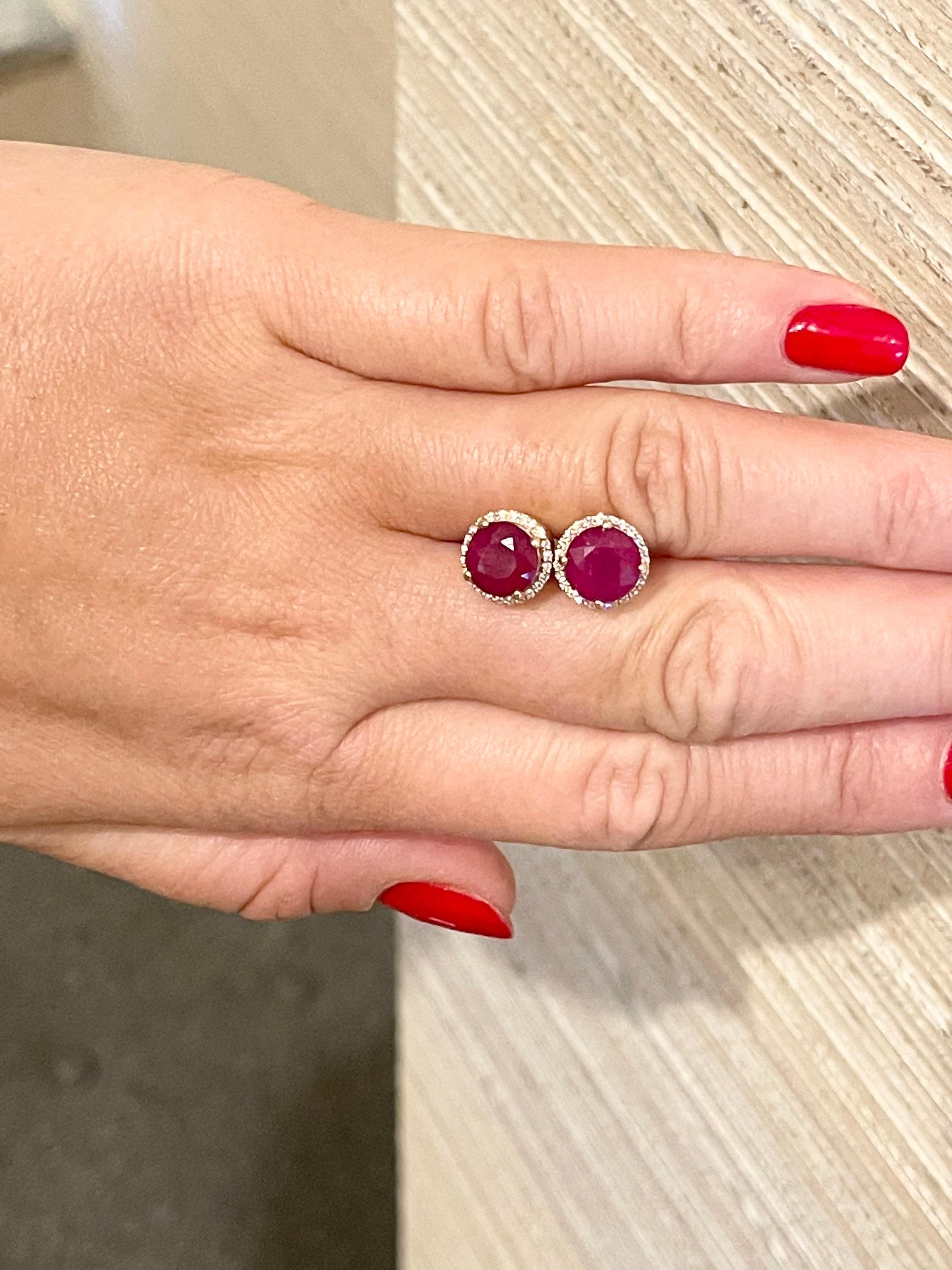 da uomo o donna Borchie grandi in rubino e diamanti Borchie in oro rosa 18KT con chiusura a vite 8mm rubino in vendita