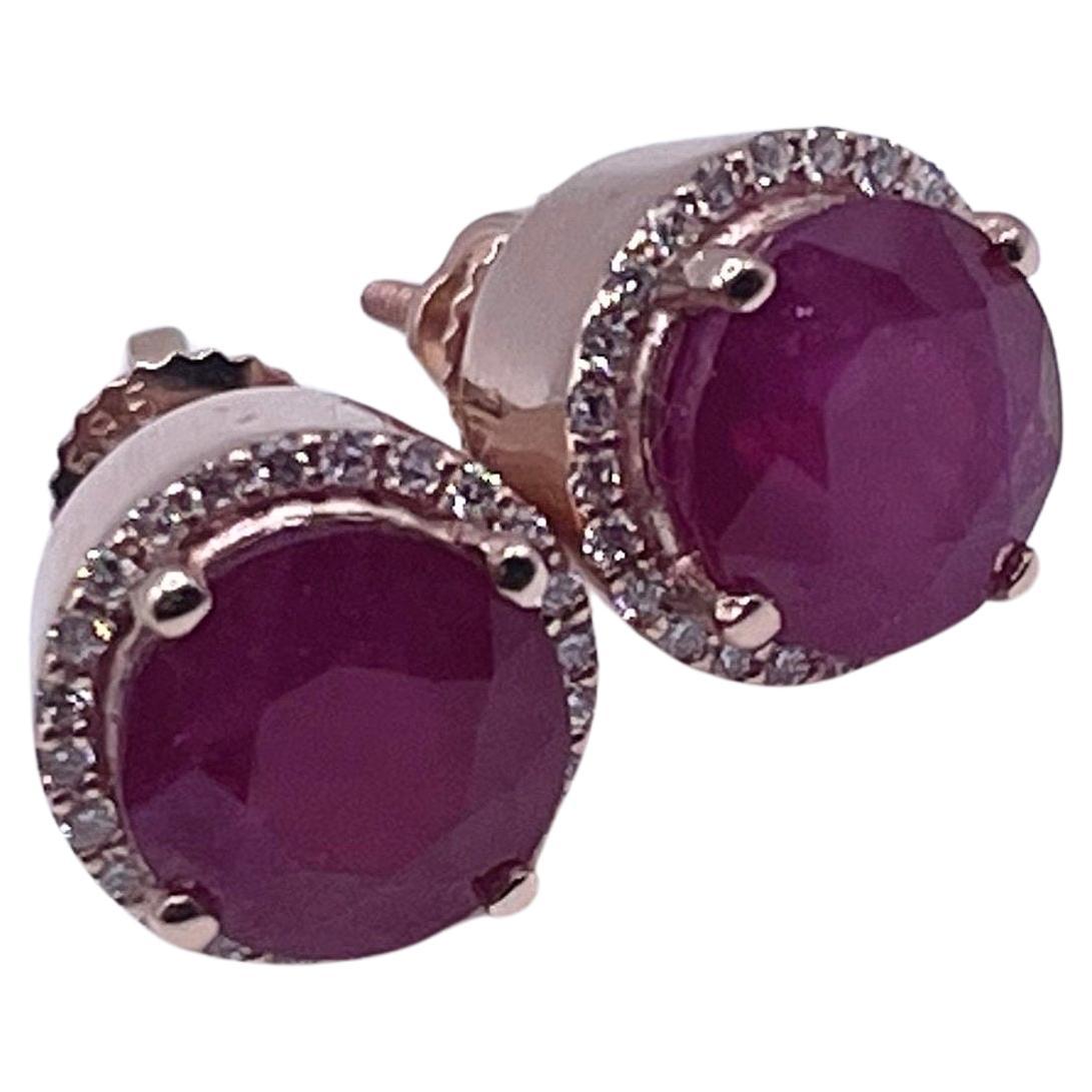 Große Rubin-Diamant-Ohrstecker 18KT Roségold mit Schraubenverschluss hinten, 8 mm Rubin