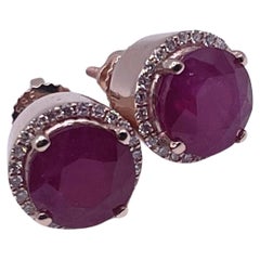Große Rubin-Diamant-Ohrstecker 18KT Roségold mit Schraubenverschluss hinten, 8 mm Rubin