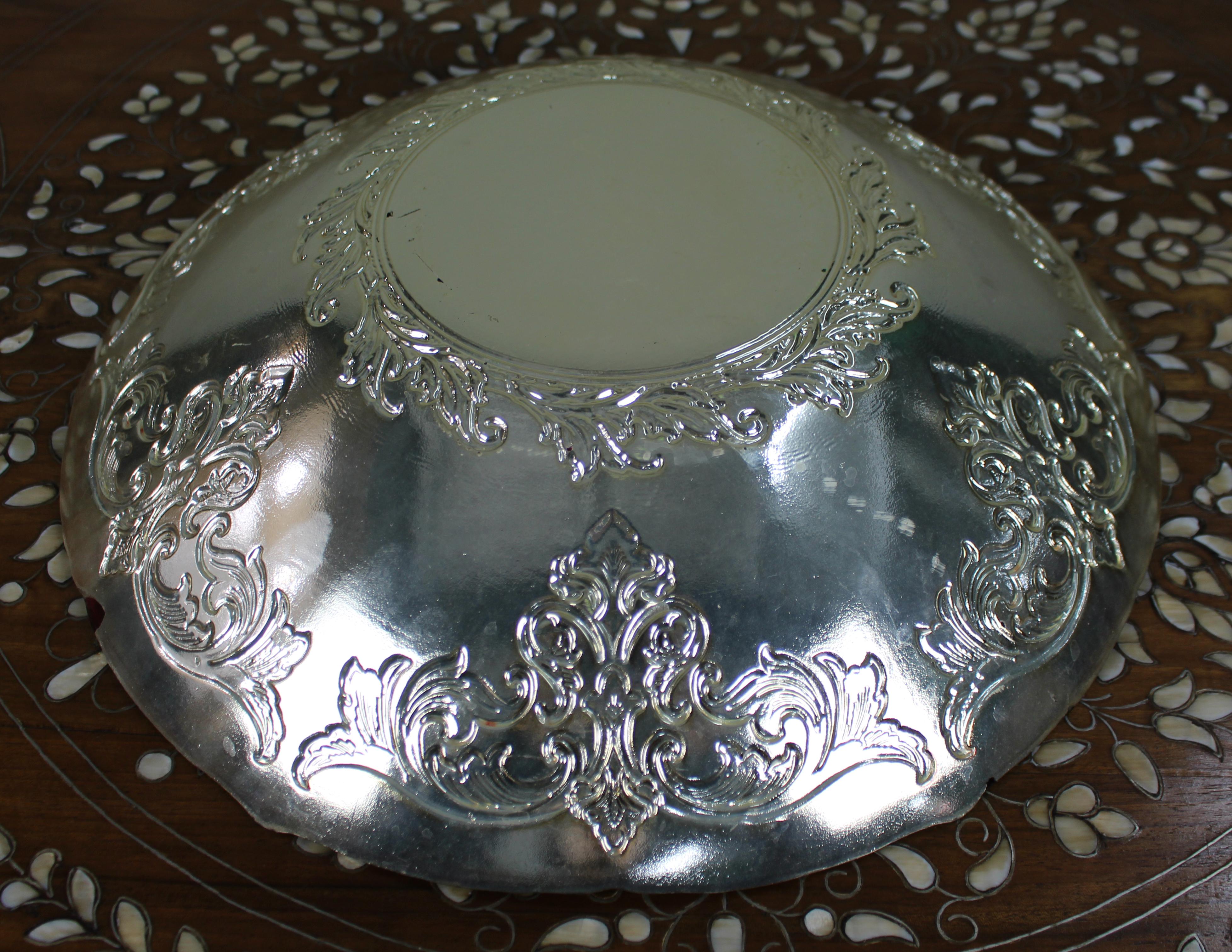 Large Ruby Flashed Glass Bowl with Ornate Silver Overlay For Sale 2