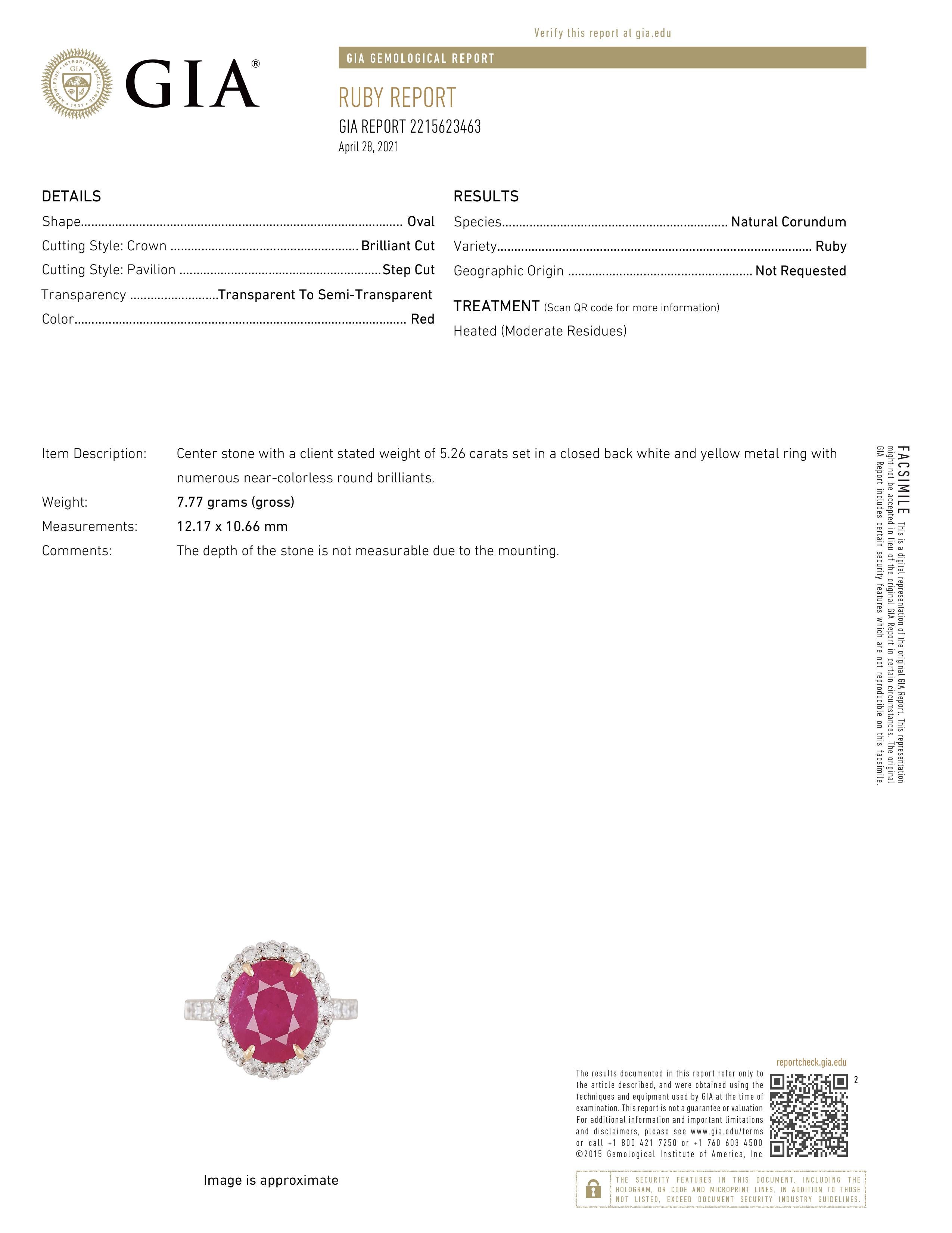 Großer Rubin-Halo-Ring mit goldenen Zacken, GIA-zertifiziert 'Ref #17677' im Angebot 1