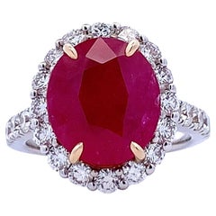 Large Ruby Halo Ring w/Gold Prongs, GIA Certified 'Ref #17677'