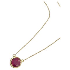 Large ruby pendant necklace 14KT yellow gold 8mm ruby