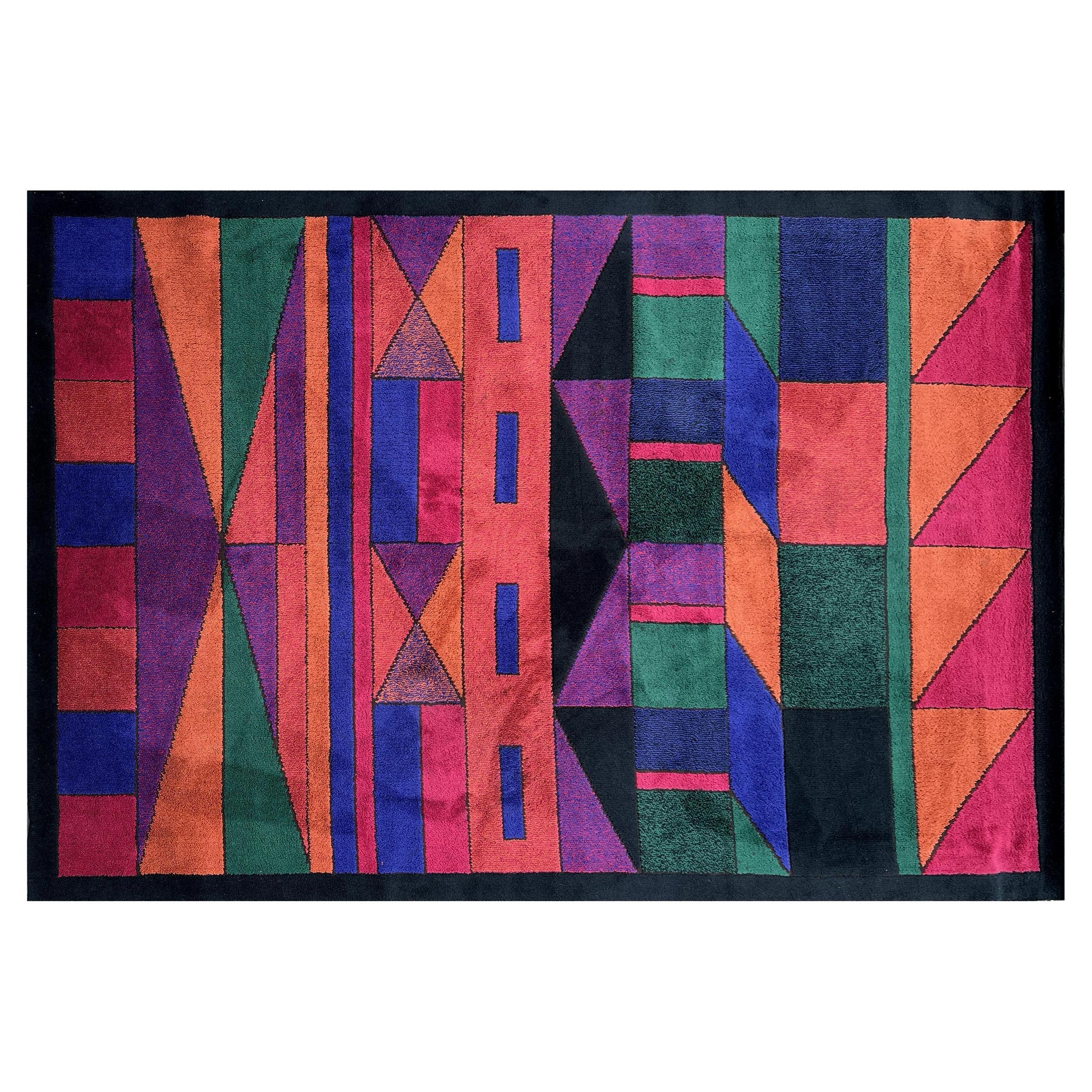 Large rug in wool with geometric design, France, circa 1970