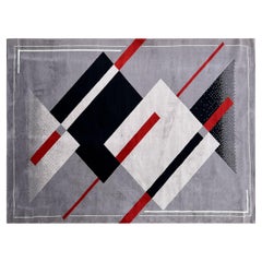 Alfombra grande de lana con diseño geométrico, Francia, hacia 1970