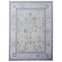 Large Rug Oushak Style Hand Knotted Contemporary White Gray