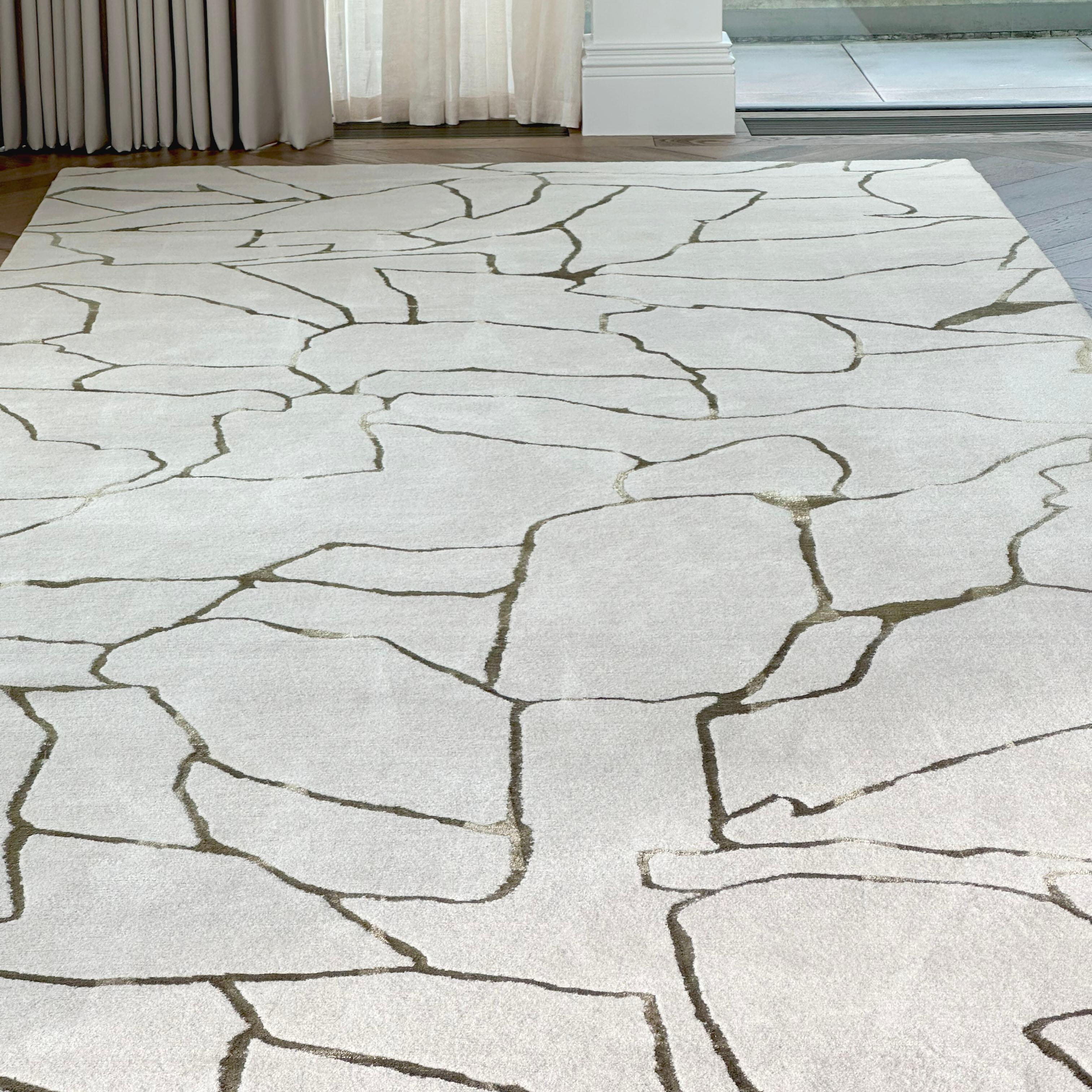 Indian Large Runner Rug, Cream Wool Green Silk, Kelly Wearstler The Rug Company For Sale