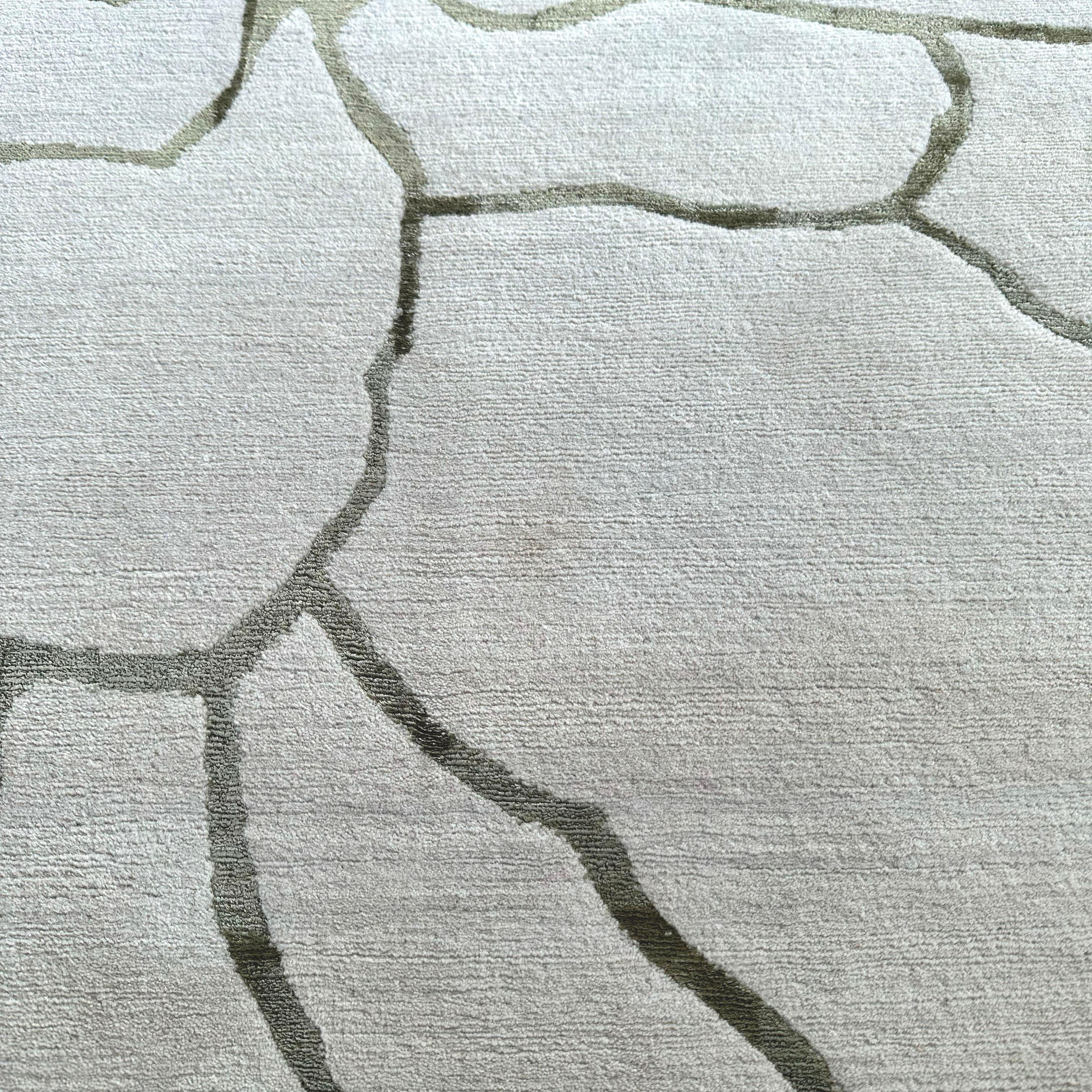 Contemporary Large Runner Rug, Cream Wool Green Silk, Kelly Wearstler The Rug Company For Sale