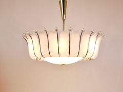 Large Rupert Nikoll 27“ MidCentury Basket Brass Leaves Chandelier, Austria, 1950