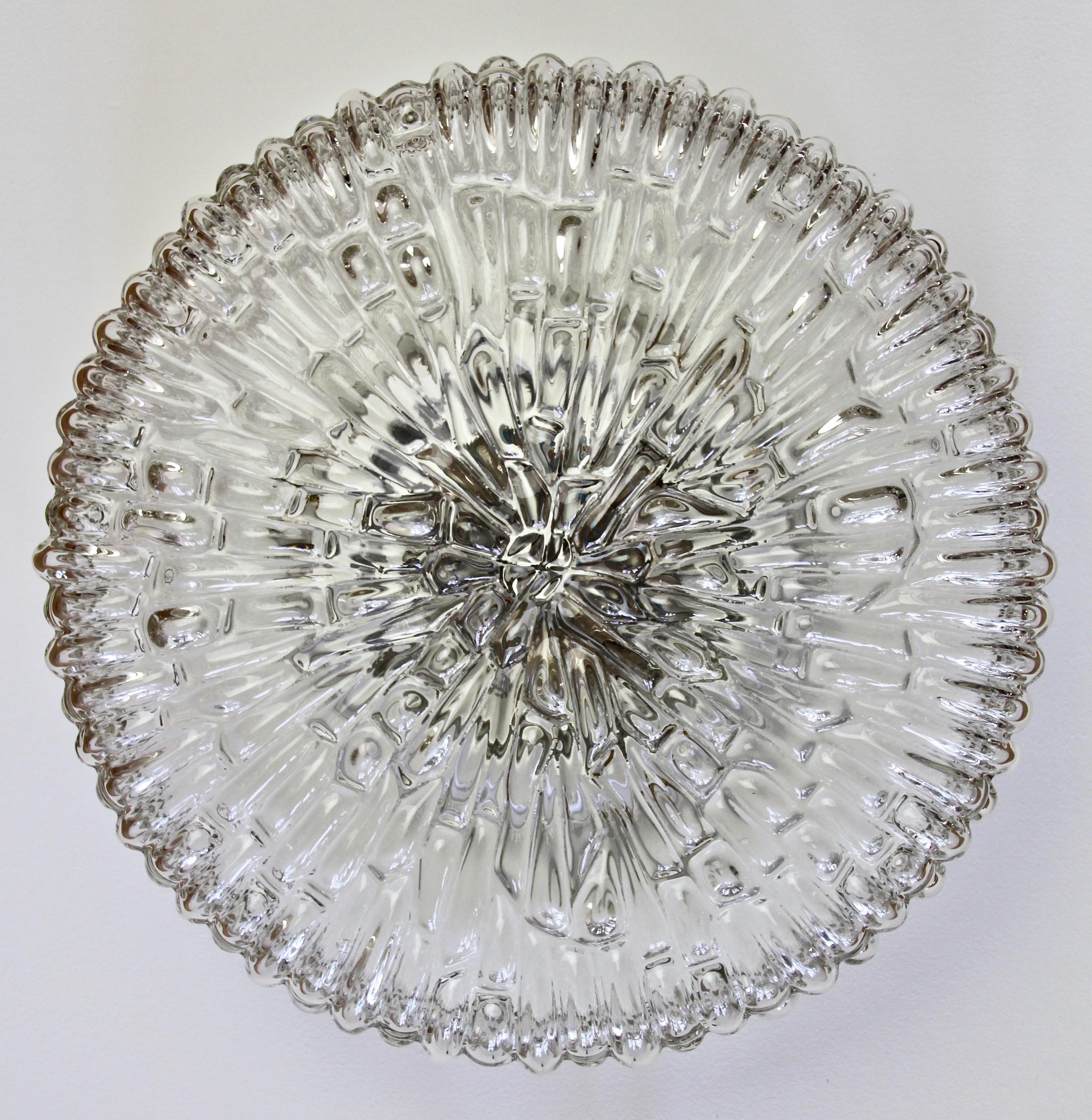 Stunning large 41cm (16 inches) diameter clear glass textured bubble light fixture by Austrian lighting firm Rupert Nikoll. Similar, in style, to the early fixtures of fellow Austrian lighting manufacturer, J.T. Kalmar. Also similar to works by the