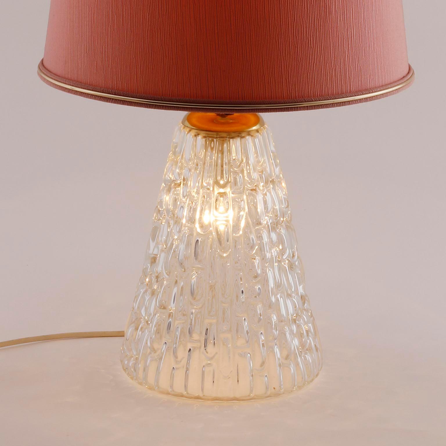 Mid-20th Century Large Rupert Nikoll Table Lamp, Brass Illuminated Glass Stand, Pink Shade, 1960