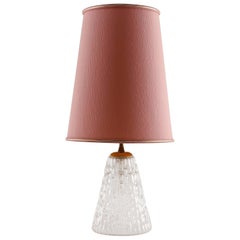 Large Rupert Nikoll Table Lamp, Brass Illuminated Glass Stand, Pink Shade, 1960