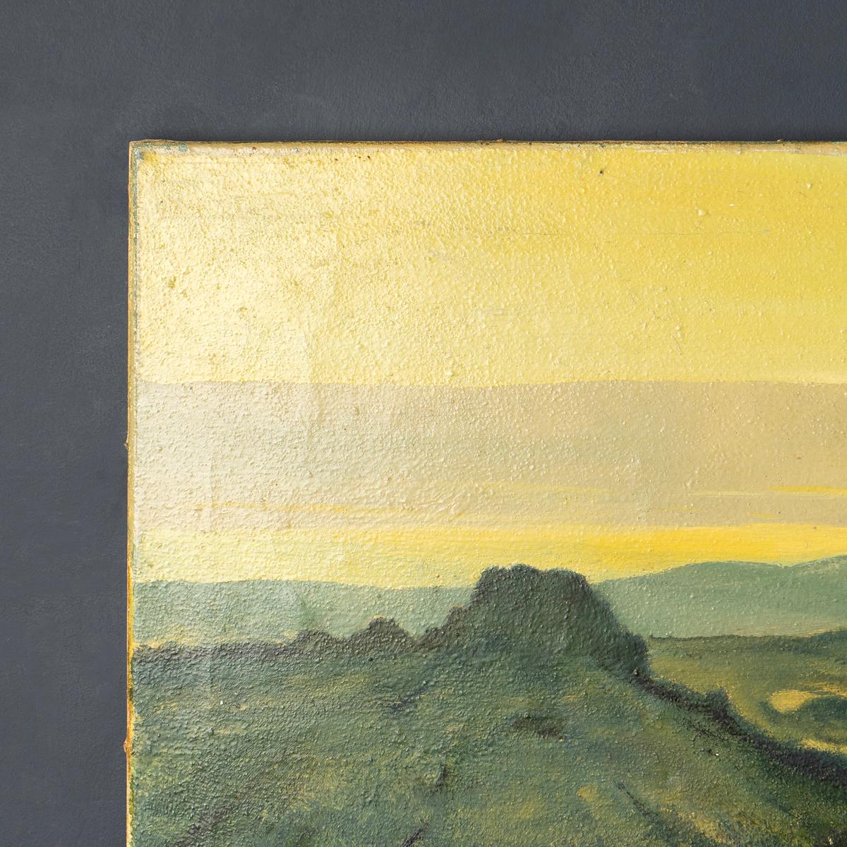 Paisaje rural Pintura al óleo sobre lienzo original antigua, principios del siglo XX Galés