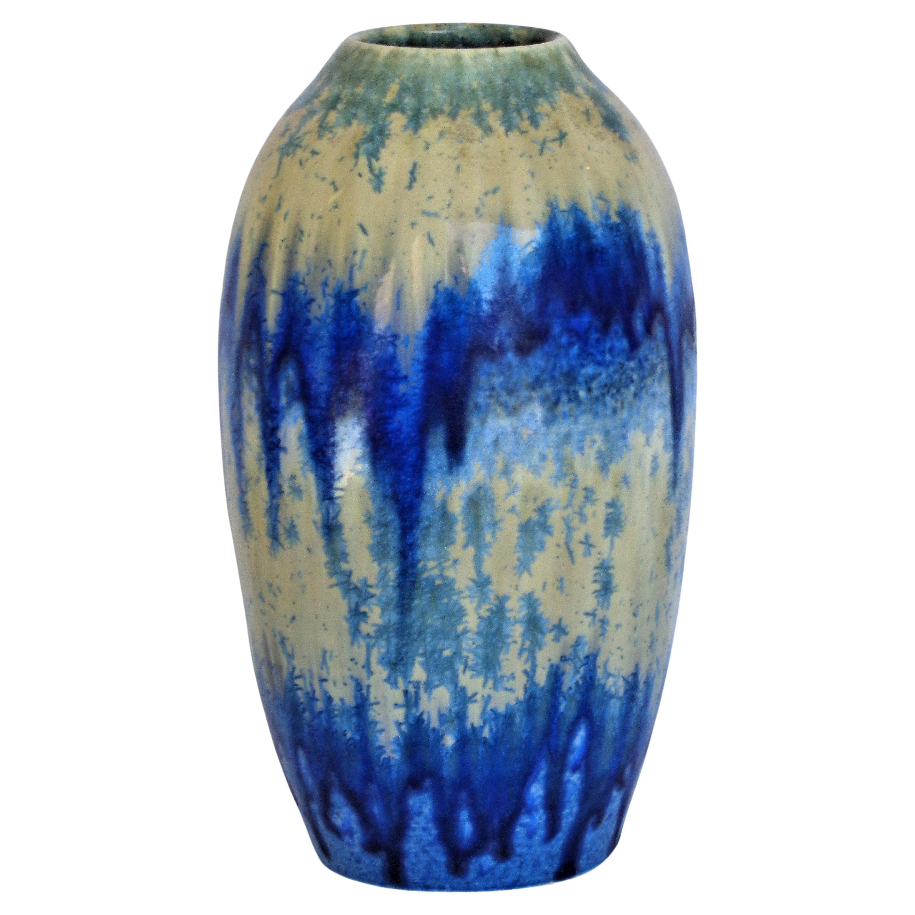 20th Century Large Ruskin Pottery Blue Drip Crystalline Glaze Vase, 1930