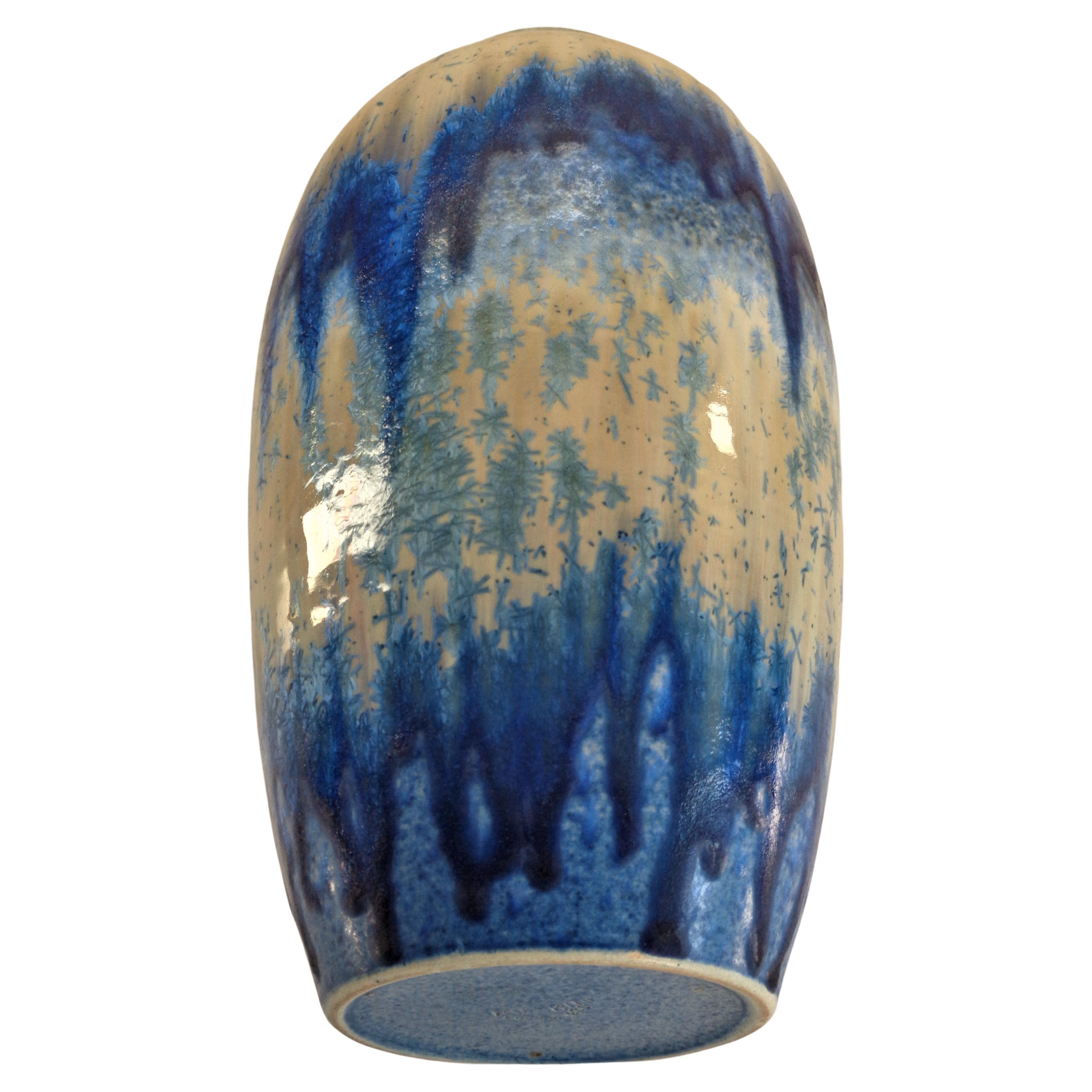 Fired Large Ruskin Pottery Blue Drip Crystalline Glaze Vase, 1930