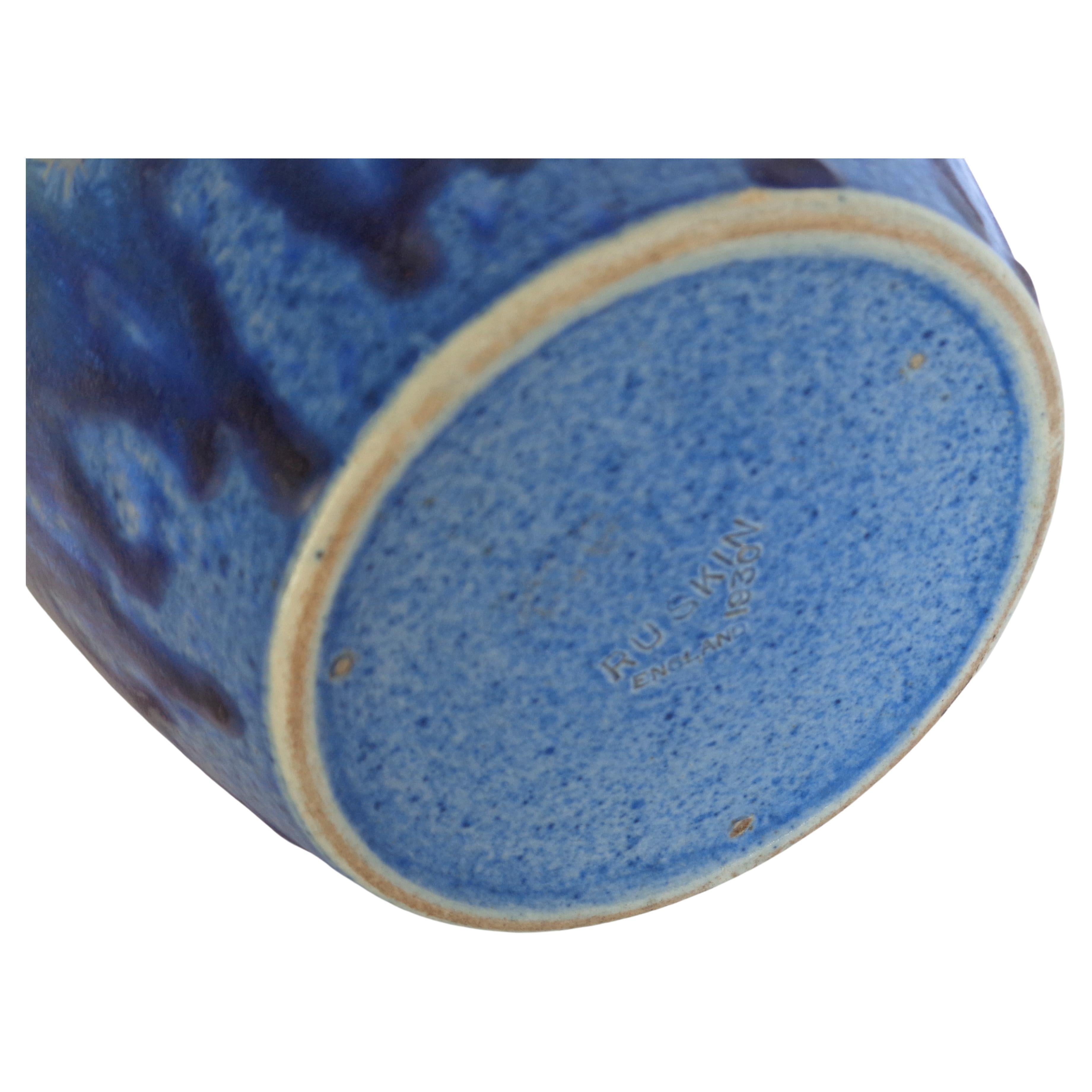 Large Ruskin Pottery Blue Drip Crystalline Glaze Vase, 1930 For Sale at