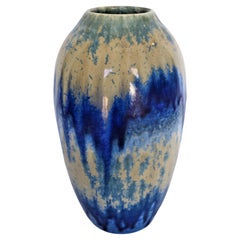 Large Ruskin Pottery Blue Drip Crystalline Glaze Vase, 1930