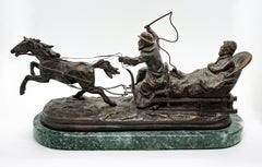 Large Russian Bronze Sleigh Ride Group after Evgeny Alexandrovich Lansere