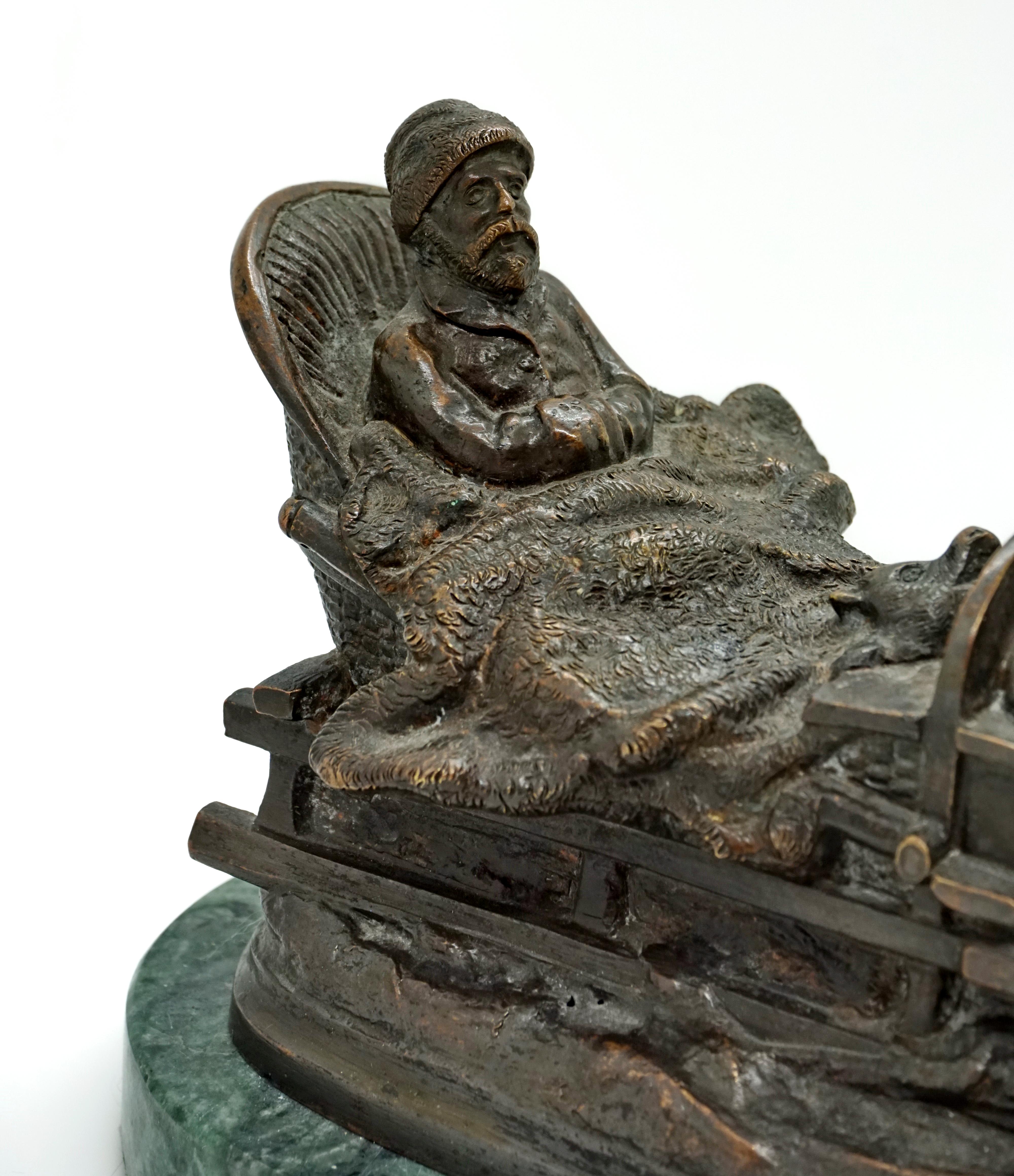 Patinated Large Russian Bronze Sleigh Ride Group after Evgeny Alexandrovich Lansere